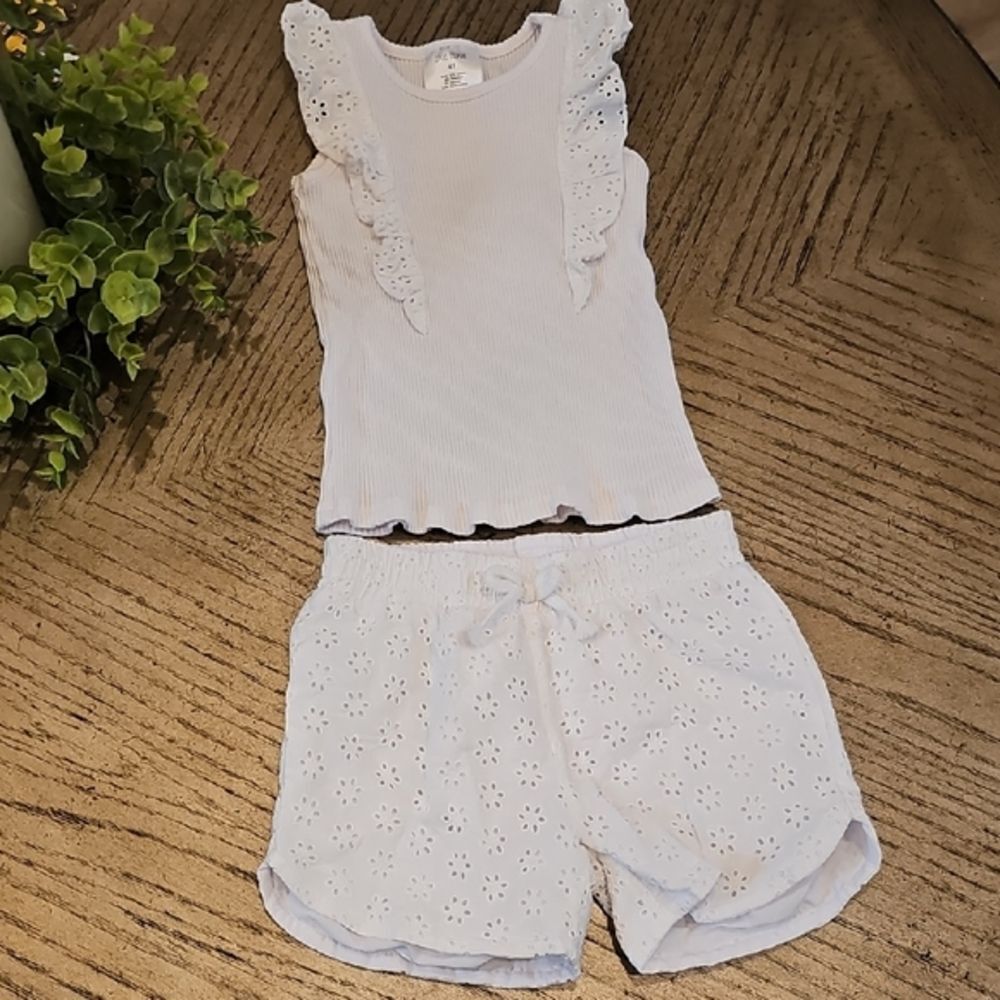White Eyelet Ruffle Top and Shorts Set Size 4T